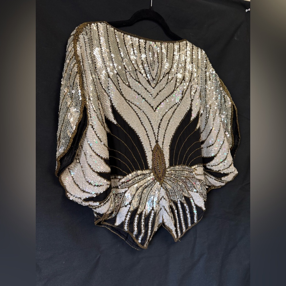 Vintage Sho Max Originals New York Glam 100% Silk Sequined top Butterfly Costume - Picture 4 of 11